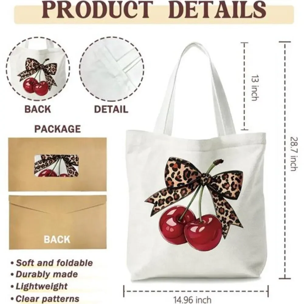 Reusable Canvas Shoulder Bag with Cherry Graphic Design